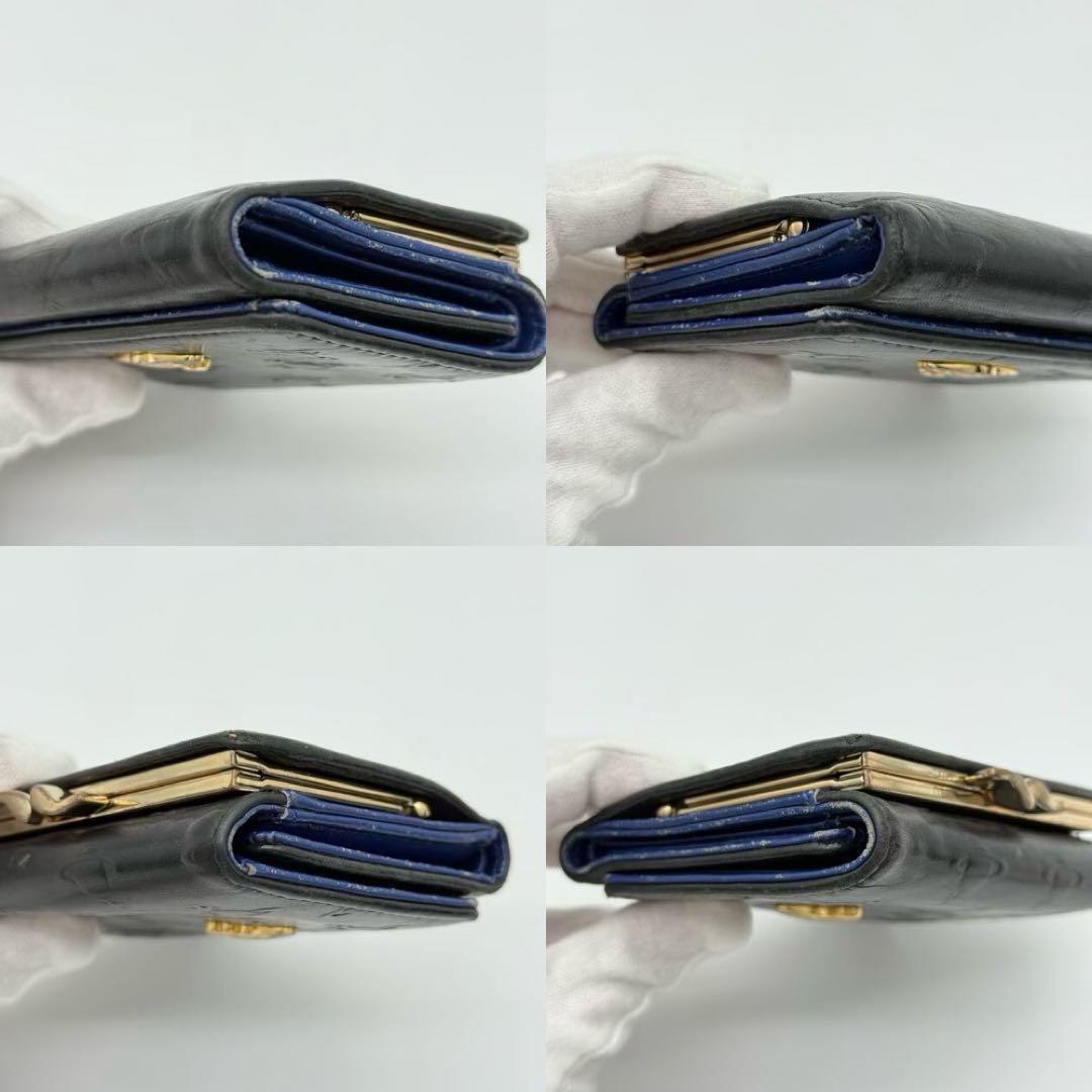 【良品】Vivienne オーブ型押し 三つ折り財布 がま口 レザー ブラック