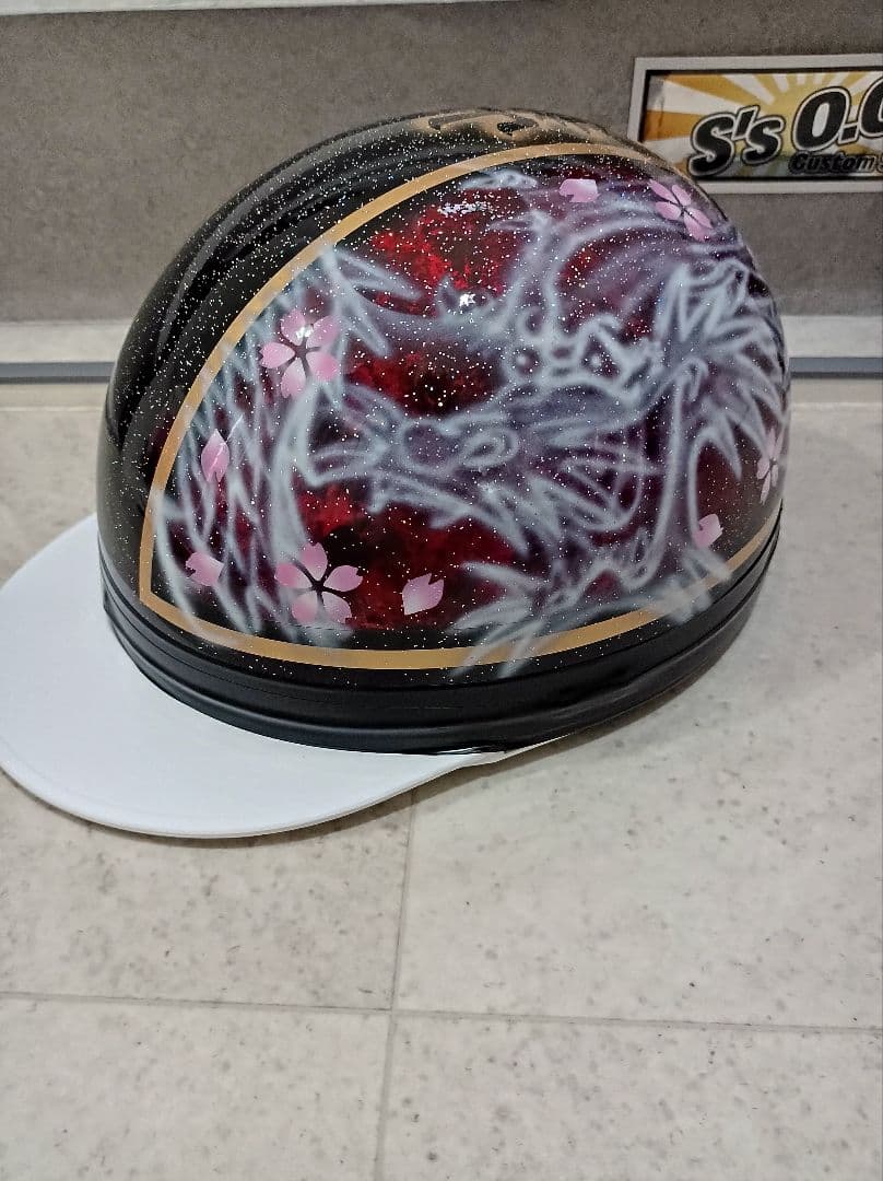 カスタムコルク半　黒✘Candyレッドラップ　龍エアーブラシ　七色ラメ