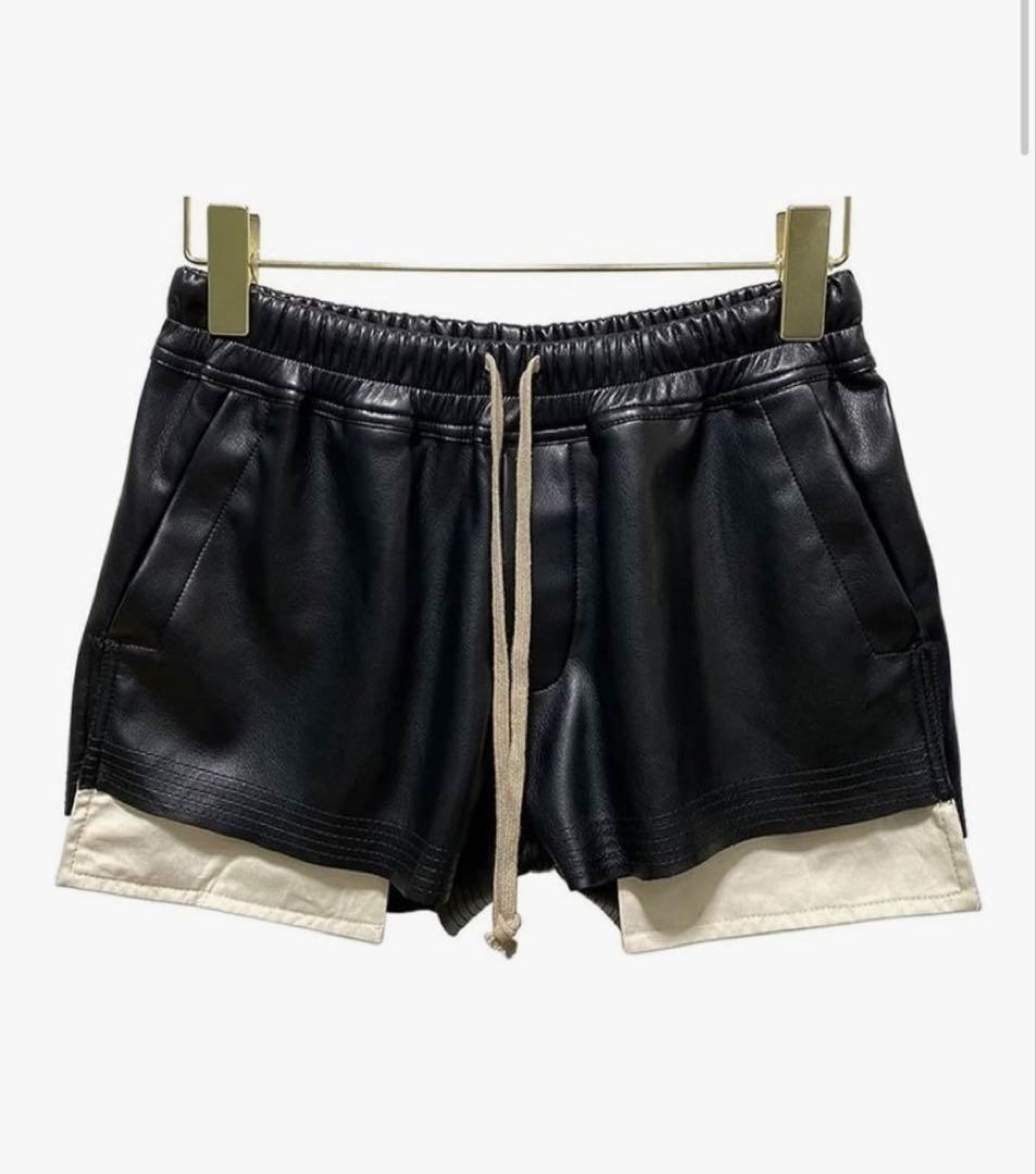 Rick Owens 合成皮革 ハーフパンツ 黒とベージュ
