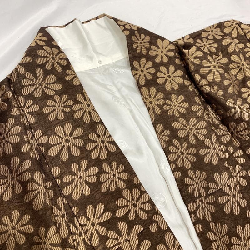 502mk12●きものやまと金ラベル ラメ糸入り 二重織物 紗×御召 濃茶●