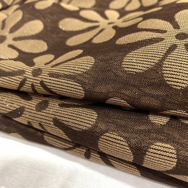 502mk12●きものやまと金ラベル ラメ糸入り 二重織物 紗×御召 濃茶●