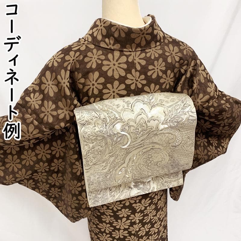 502mk12●きものやまと金ラベル ラメ糸入り 二重織物 紗×御召 濃茶●