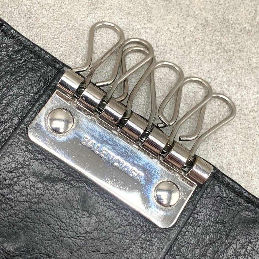 BALENCIAGA ペーパー 6連 キーケース キーリング　ブラック ロゴ刻印