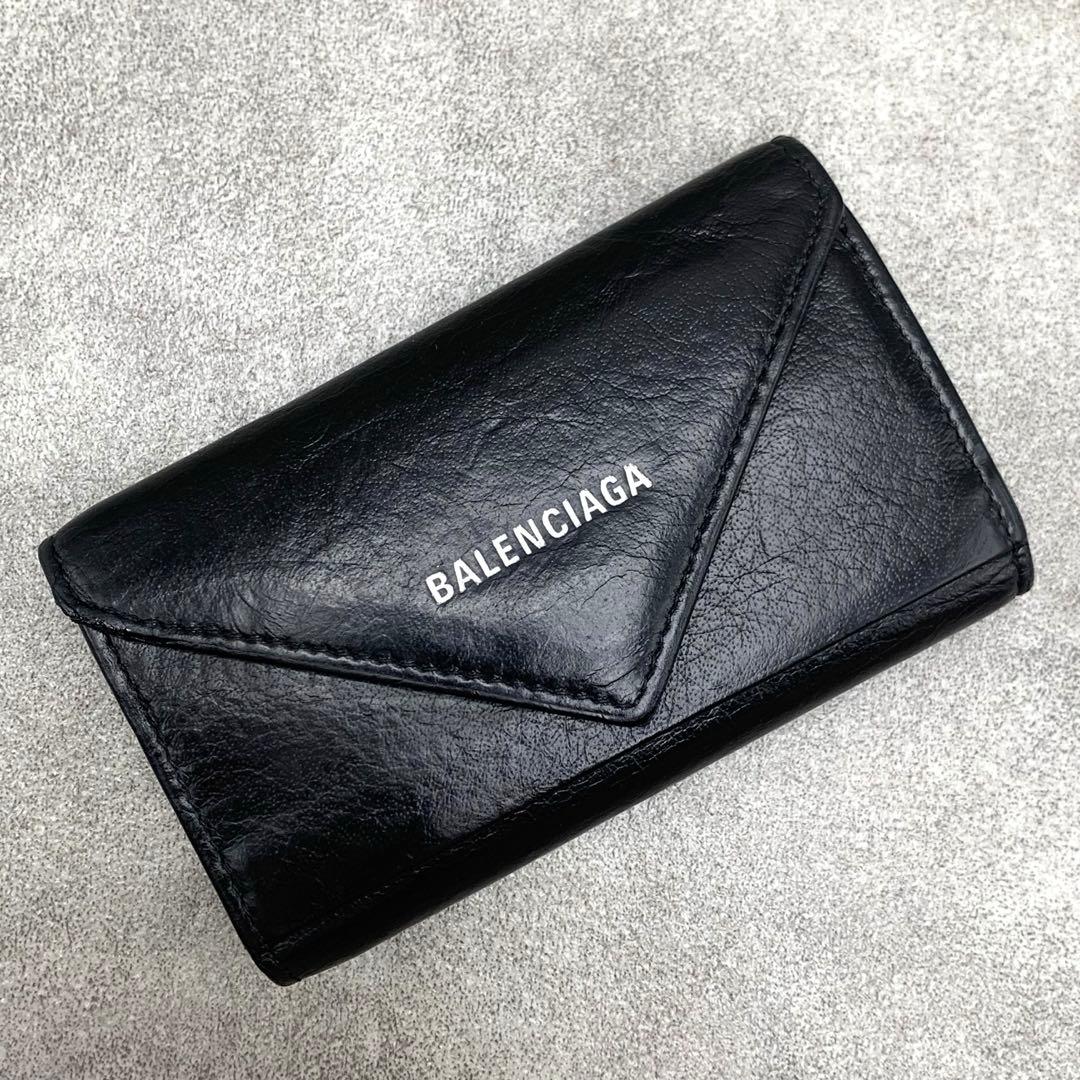 BALENCIAGA ペーパー 6連 キーケース キーリング　ブラック ロゴ刻印