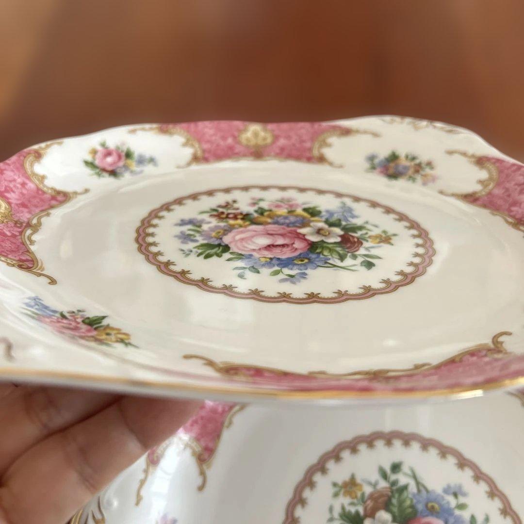 ロイヤルアルバート　レディカーライル　ピンク花柄　ケーキ皿　大2枚&小5枚セット