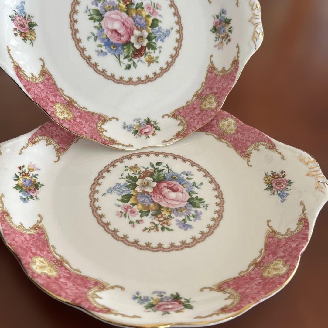 ロイヤルアルバート　レディカーライル　ピンク花柄　ケーキ皿　大2枚&小5枚セット