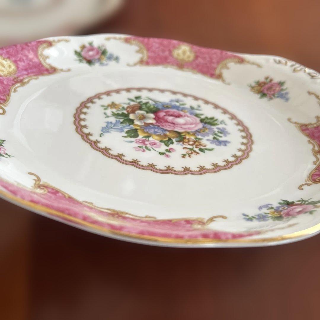 ロイヤルアルバート　レディカーライル　ピンク花柄　ケーキ皿　大2枚&小5枚セット