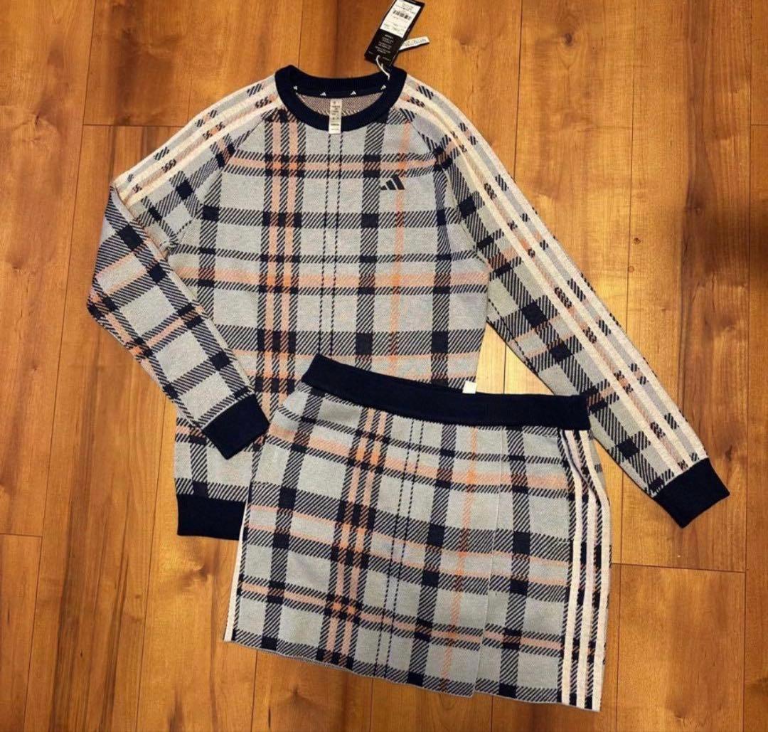 チェック　長袖　セーター　巻きスカート　セットアップ　 新品　秋冬　ニット　新品