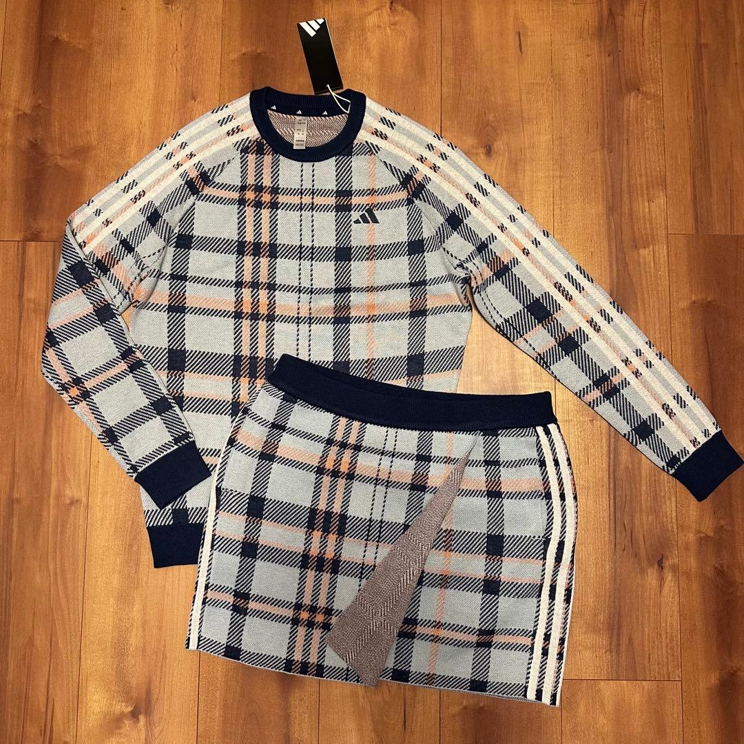 チェック　長袖　セーター　巻きスカート　セットアップ　 新品　秋冬　ニット　新品