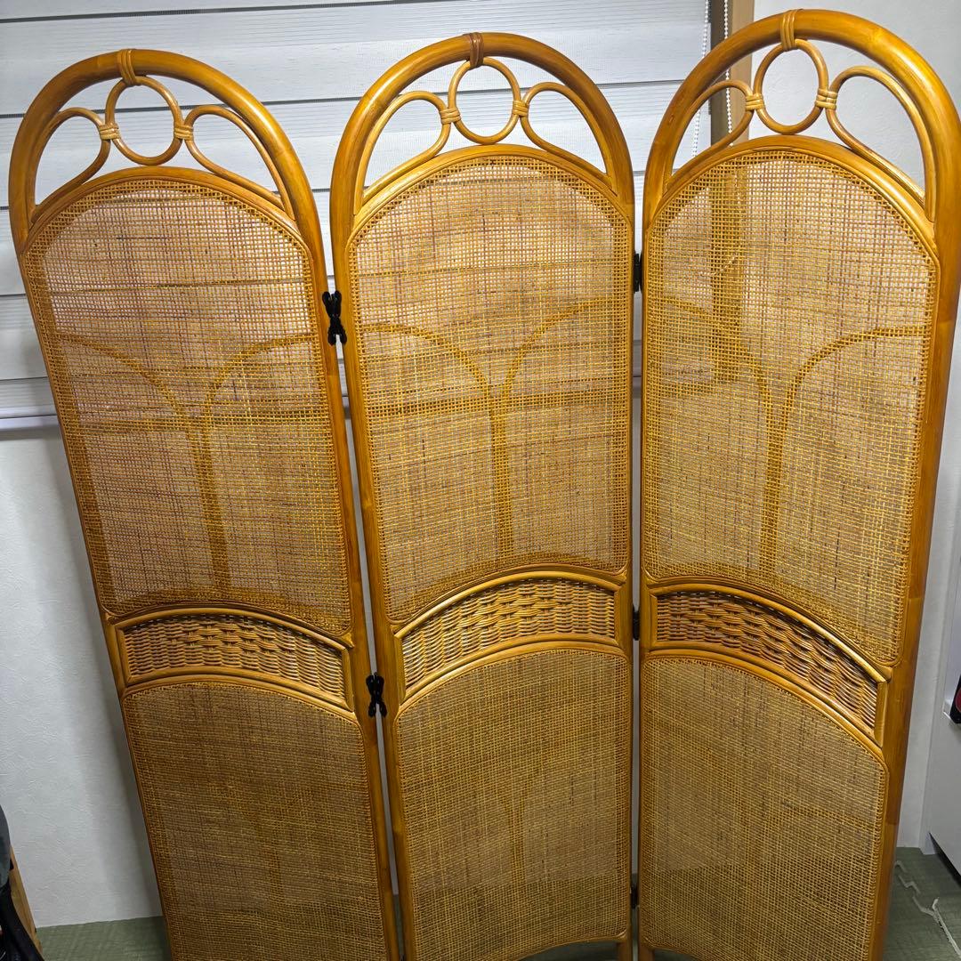 希少　昭和レトロ　ラタン　3連パーテーション 間仕切り　藤　150㎝