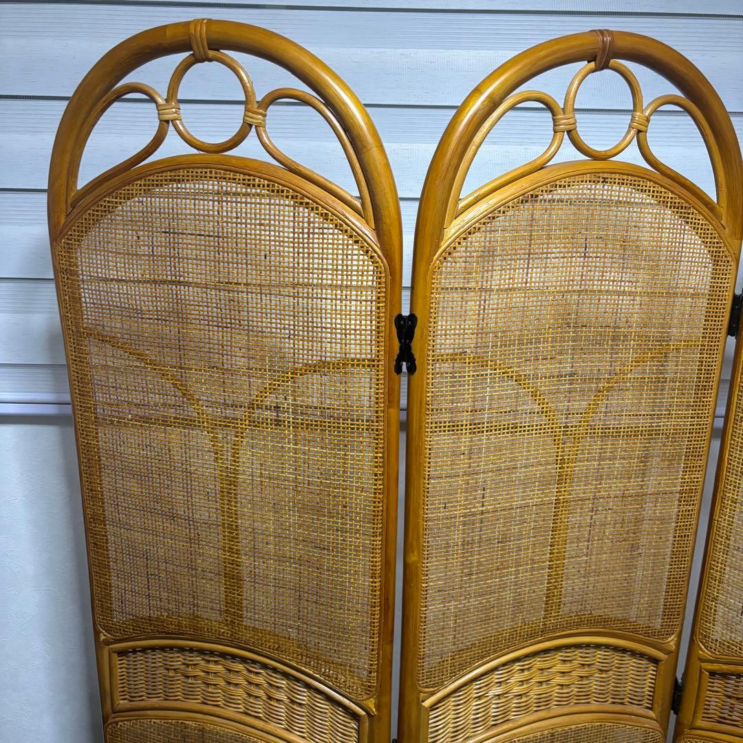 希少　昭和レトロ　ラタン　3連パーテーション 間仕切り　藤　150㎝