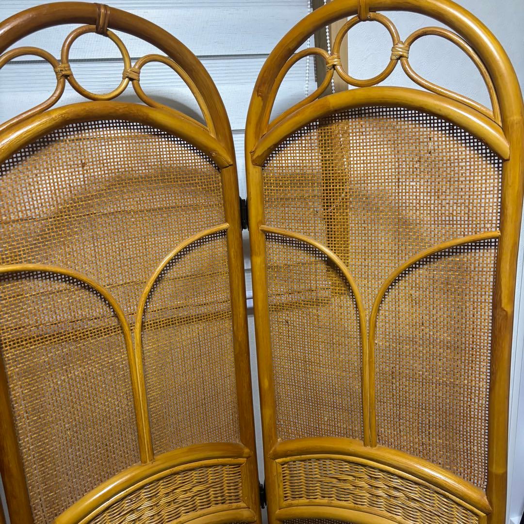 希少　昭和レトロ　ラタン　3連パーテーション 間仕切り　藤　150㎝