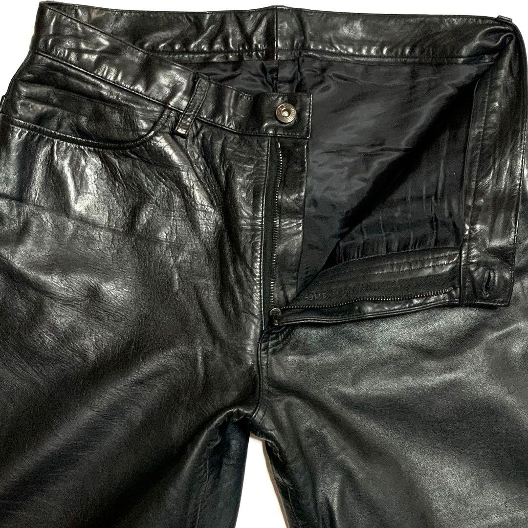 ビリドゥーエ W33位 レザーパンツ メンズ 50 黒 本革 ライダース 馬革