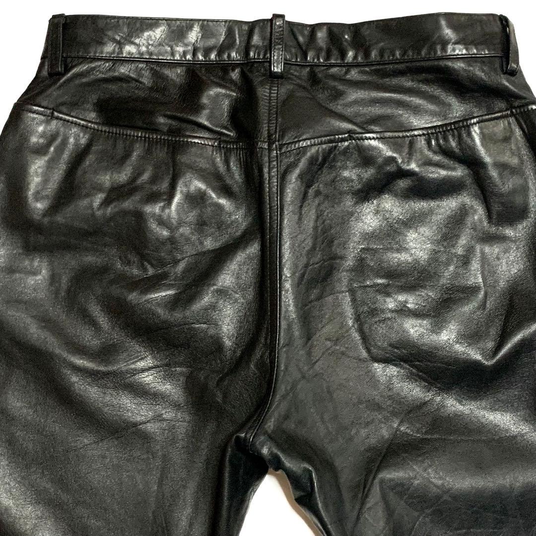 ビリドゥーエ W33位 レザーパンツ メンズ 50 黒 本革 ライダース 馬革