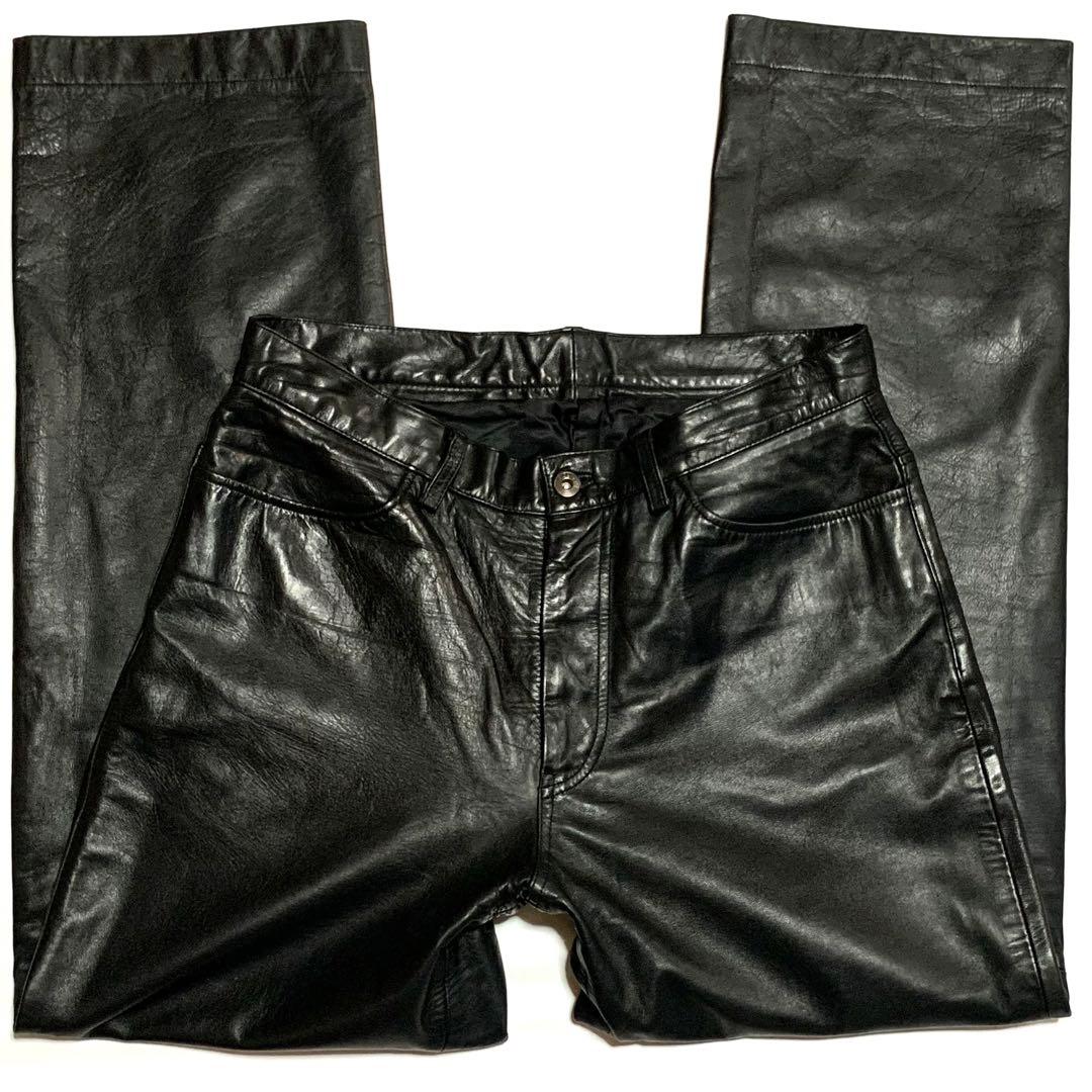 ビリドゥーエ W33位 レザーパンツ メンズ 50 黒 本革 ライダース 馬革