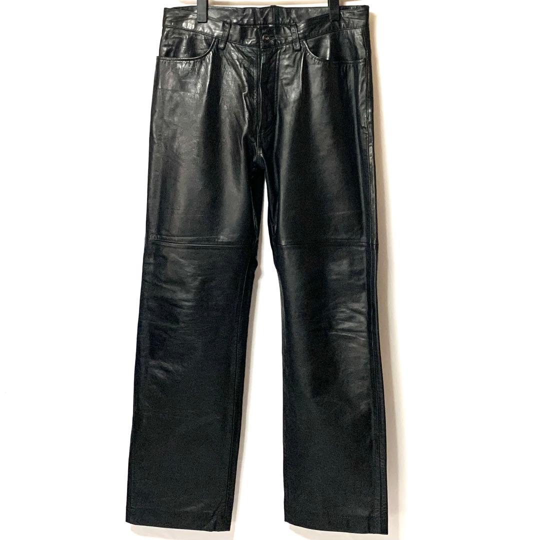 ビリドゥーエ W33位 レザーパンツ メンズ 50 黒 本革 ライダース 馬革