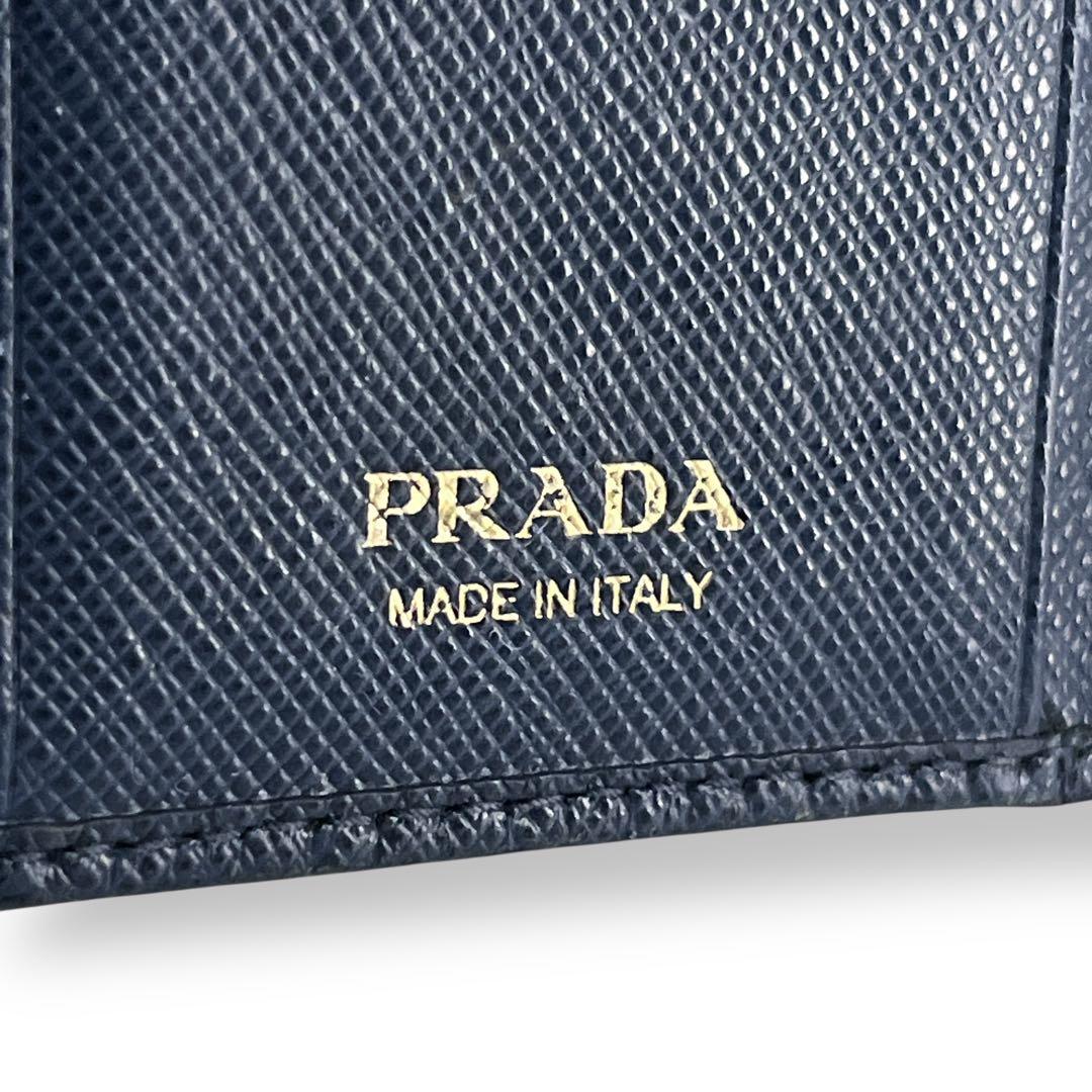 プラダ　キーケース　6連　メタルロゴ　サフィアーノレザー　ネイビー　男女兼用