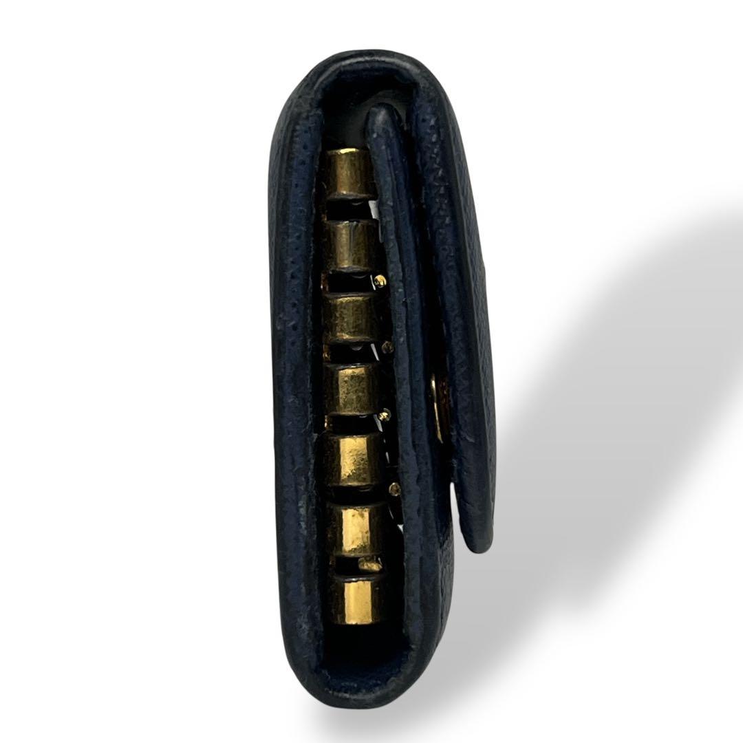 プラダ　キーケース　6連　メタルロゴ　サフィアーノレザー　ネイビー　男女兼用