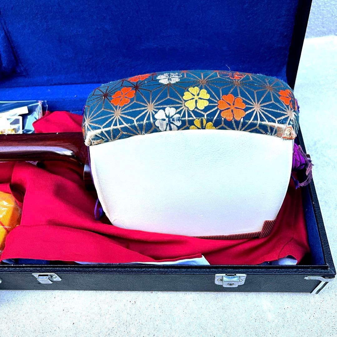 木製 津軽三味線 花柄装飾 ハードケース付属品付き