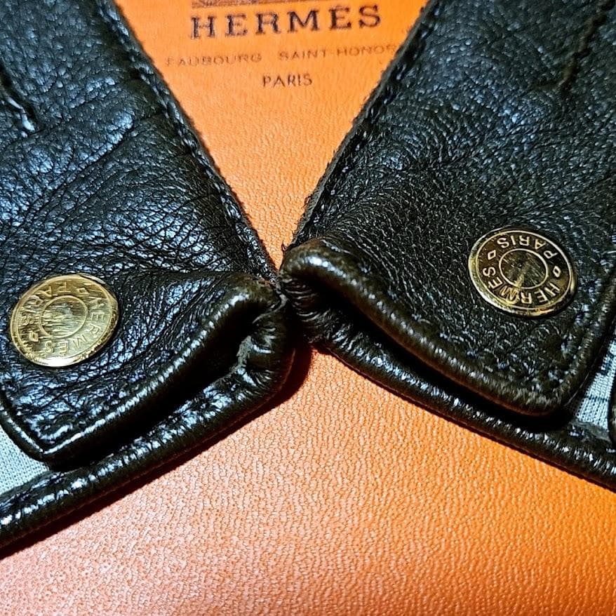 Hermes エルメス レザー手袋　カーキ色　ラムスキン　5本指 サイズ7