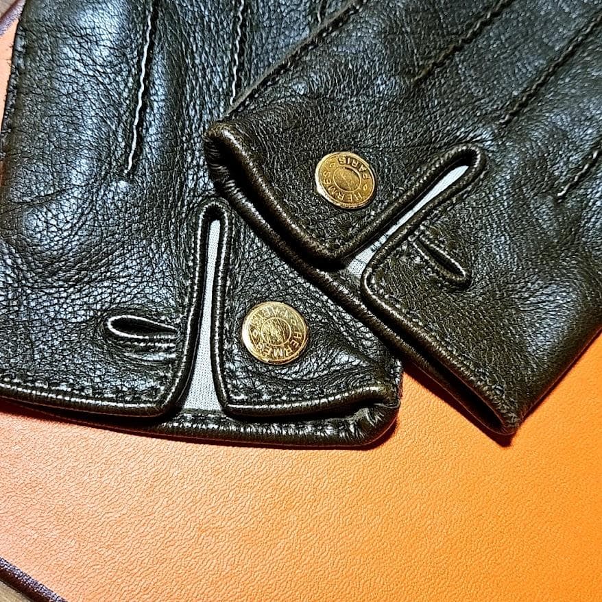 Hermes エルメス レザー手袋　カーキ色　ラムスキン　5本指 サイズ7