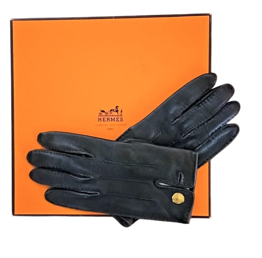 Hermes エルメス レザー手袋　カーキ色　ラムスキン　5本指 サイズ7