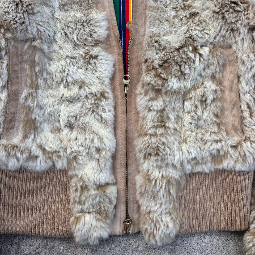 レッキスラビットファー 短丈ブルゾン レザー 金ボタン Y2K