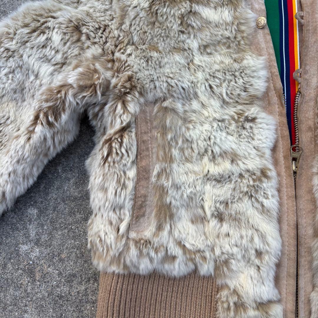 レッキスラビットファー 短丈ブルゾン レザー 金ボタン Y2K