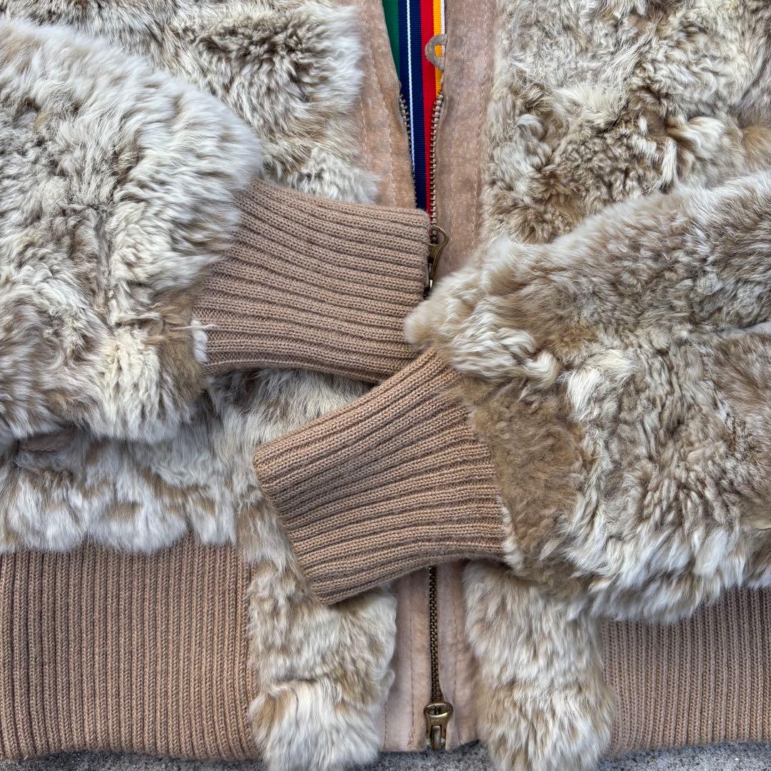 レッキスラビットファー 短丈ブルゾン レザー 金ボタン Y2K