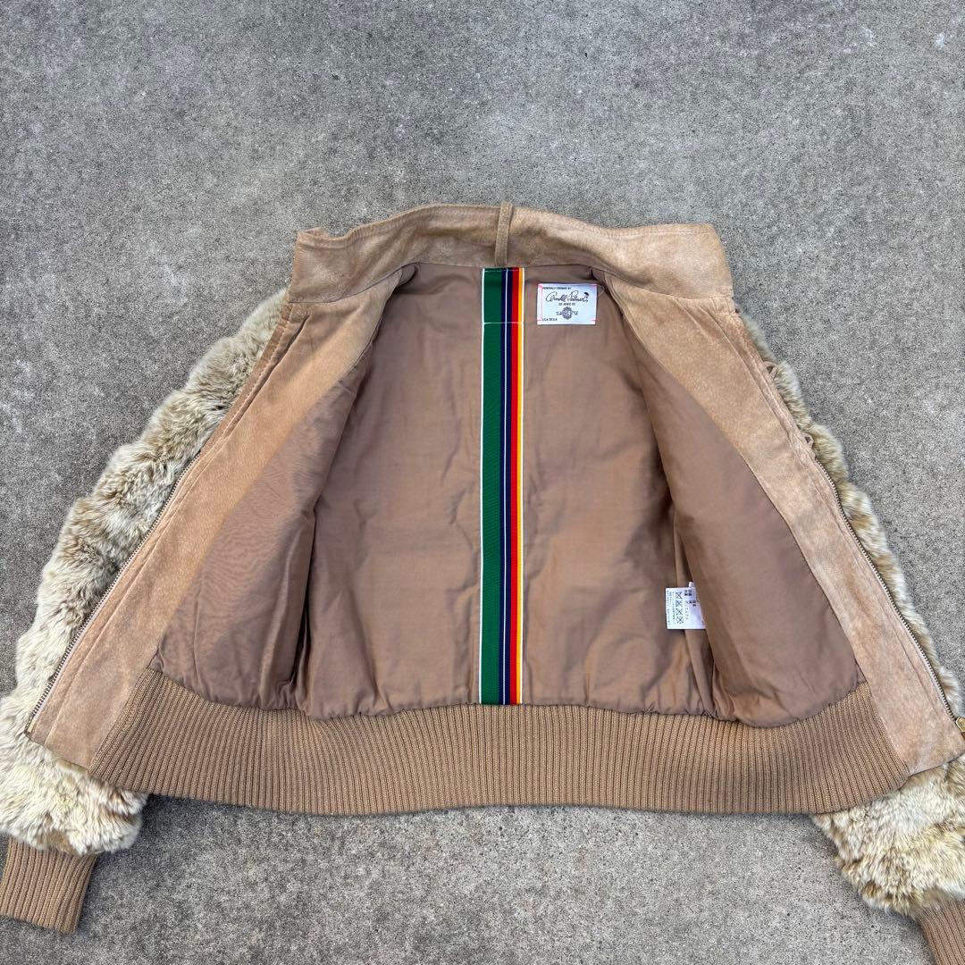 レッキスラビットファー 短丈ブルゾン レザー 金ボタン Y2K