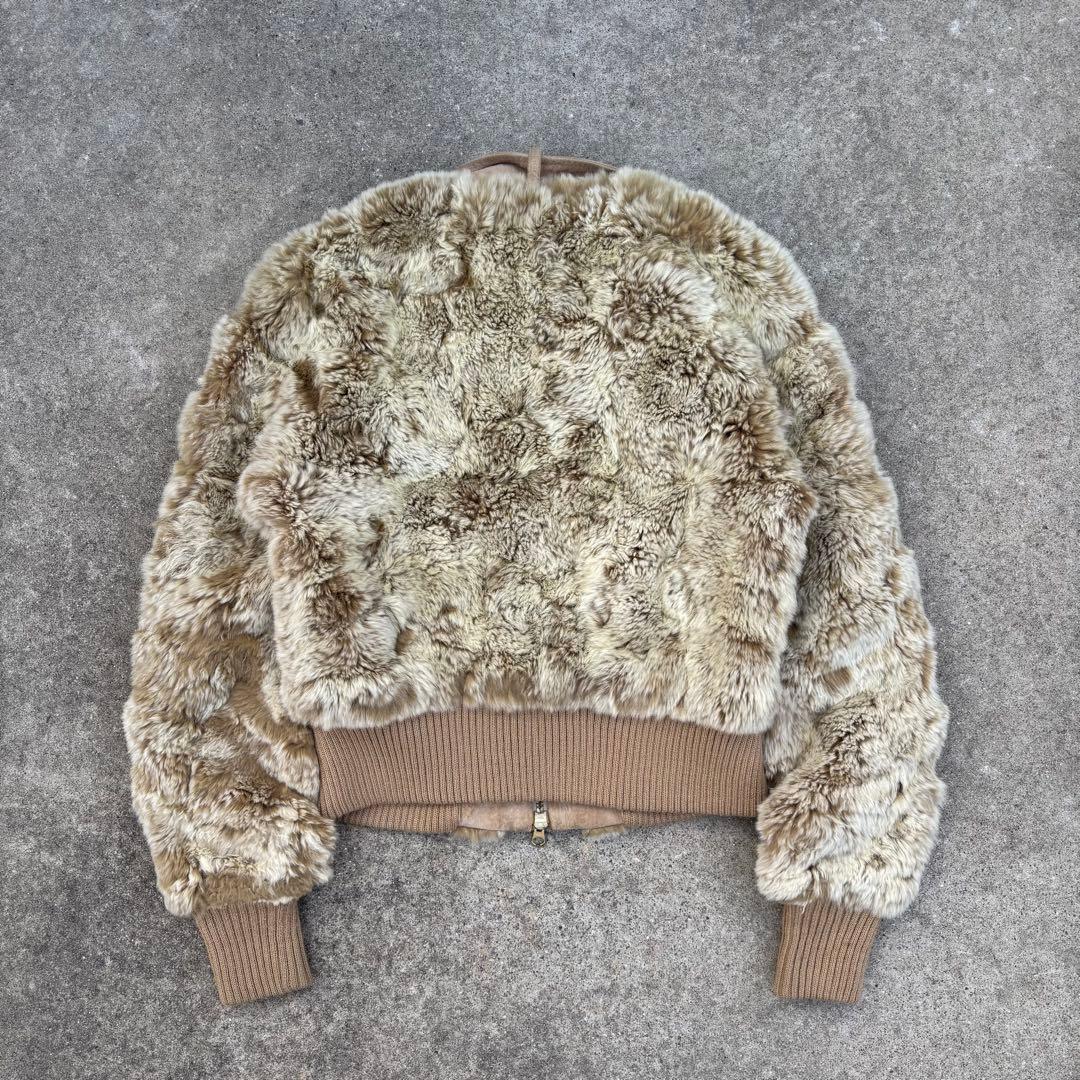 レッキスラビットファー 短丈ブルゾン レザー 金ボタン Y2K