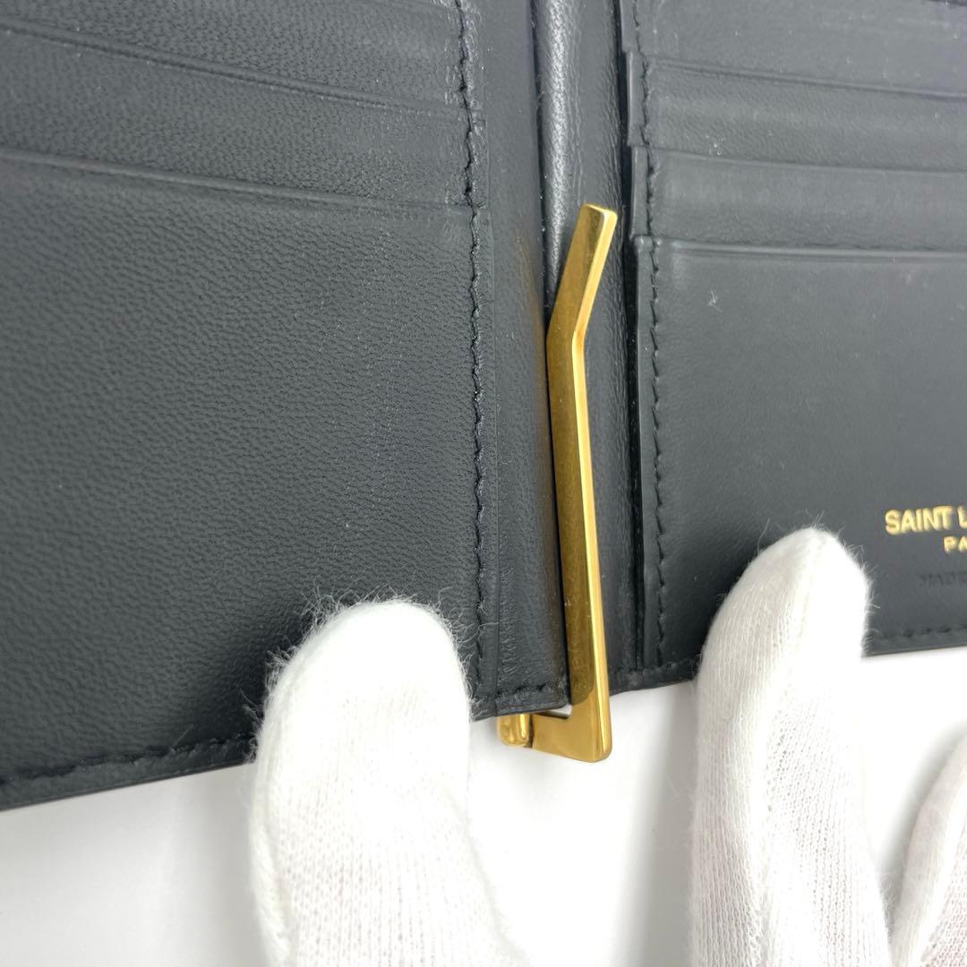 サンローラン YSLライン マネークリップ お札入れ クロコ型押し カサンドラ