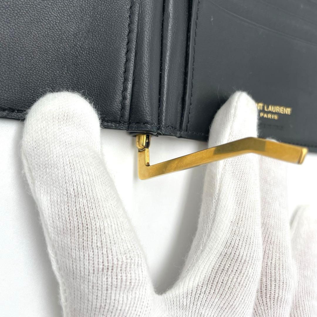 サンローラン YSLライン マネークリップ お札入れ クロコ型押し カサンドラ