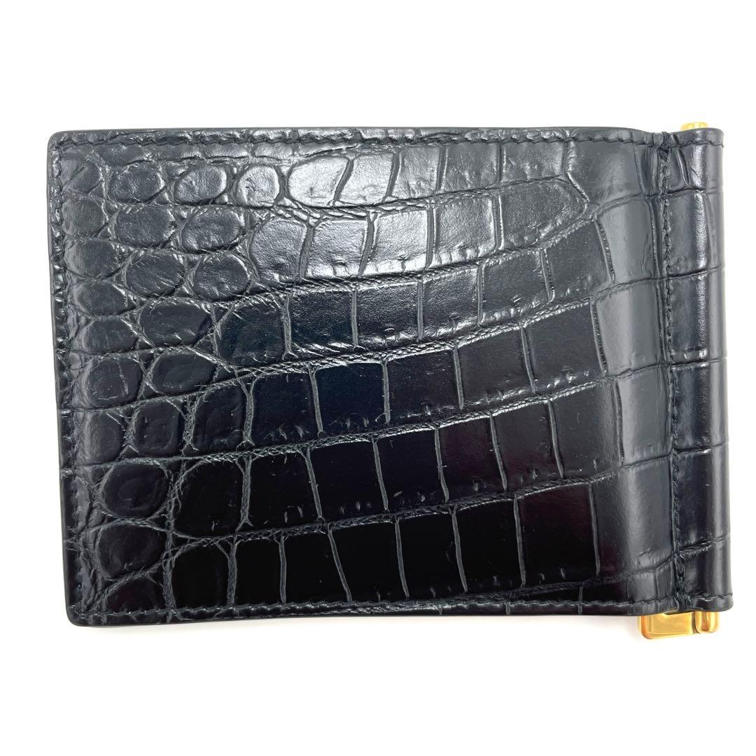 サンローラン YSLライン マネークリップ お札入れ クロコ型押し カサンドラ