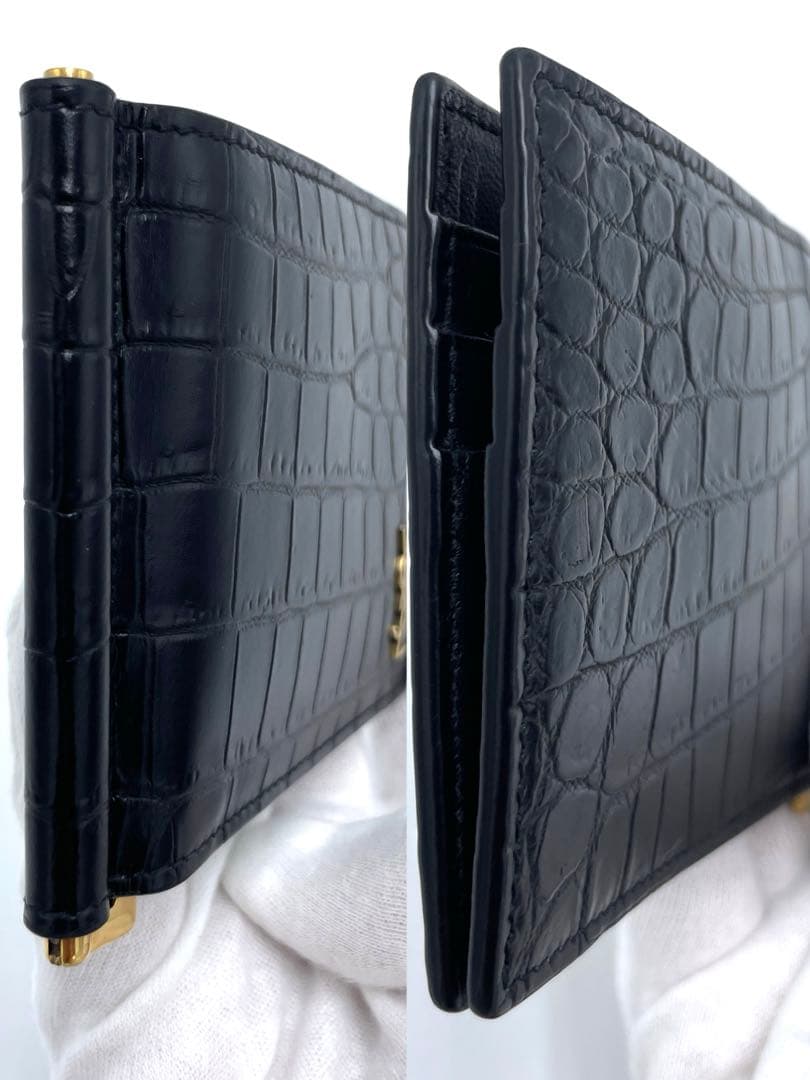 サンローラン YSLライン マネークリップ お札入れ クロコ型押し カサンドラ