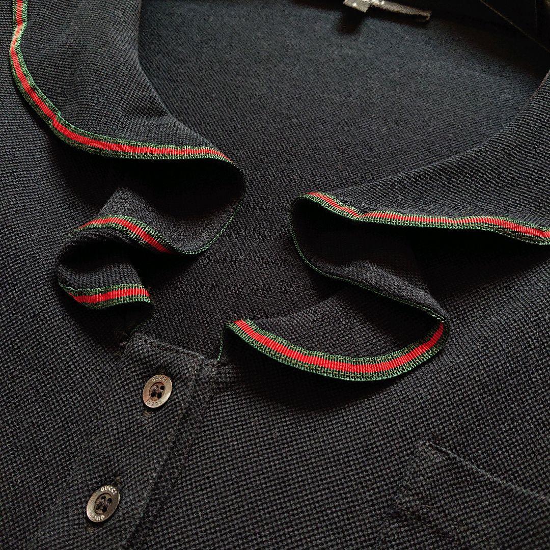 【GUCCI】グッチ シェリーライン フリル 刺繍ロゴ 半袖 ポロシャツ 黒