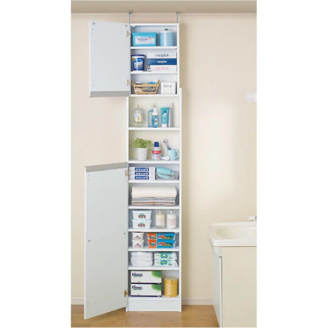 薄型で省スペースキッチン突っ張り収納庫 扉タイプ 幅45cm・奥行19cm