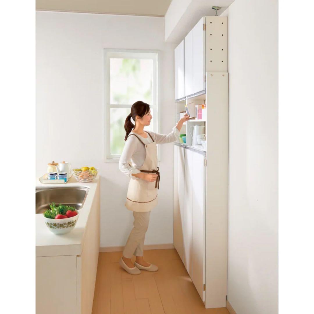 薄型で省スペースキッチン突っ張り収納庫 扉タイプ 幅45cm・奥行19cm