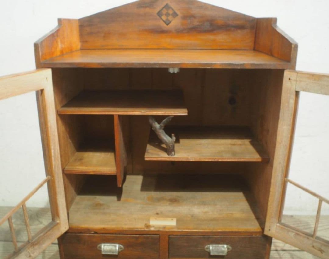 1003 アンティーク　象嵌細工のガラスケース　飾り棚　レトロ　古家具　大正浪漫