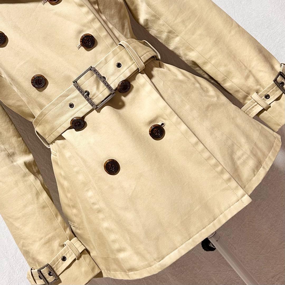 美品 バーバリーブルーレーベル ダブルブレスト トレンチコート スプリングコート