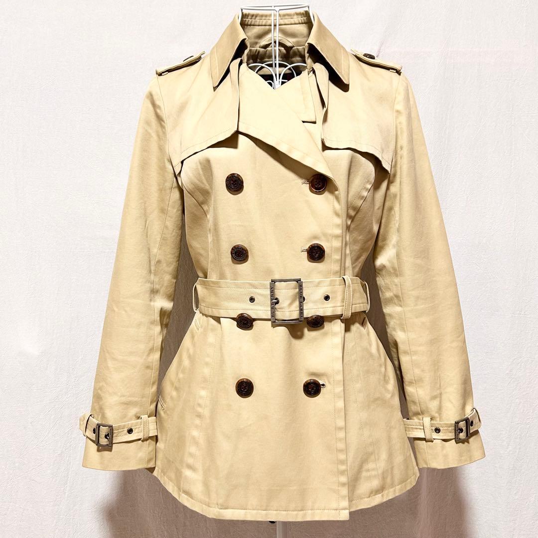 美品 バーバリーブルーレーベル ダブルブレスト トレンチコート スプリングコート