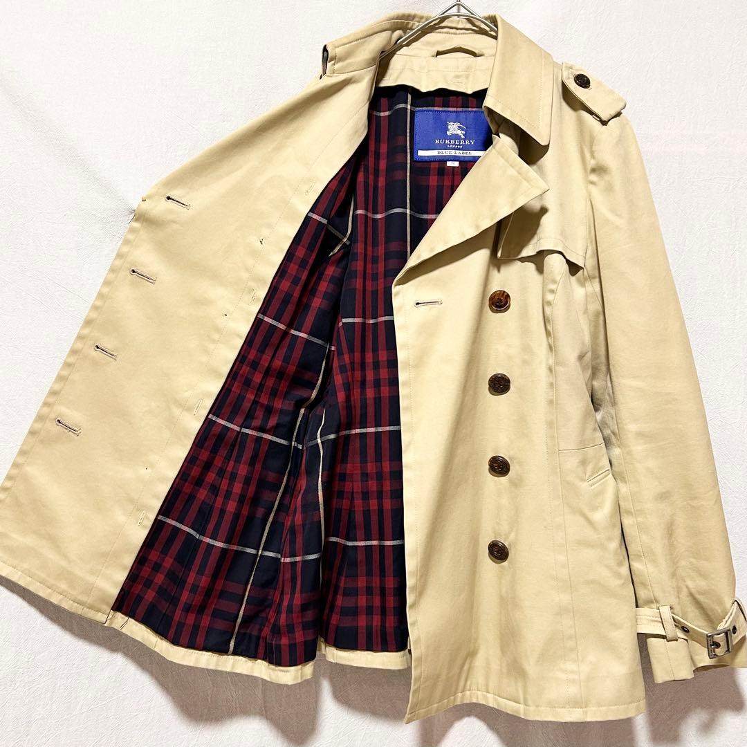 美品 バーバリーブルーレーベル ダブルブレスト トレンチコート スプリングコート
