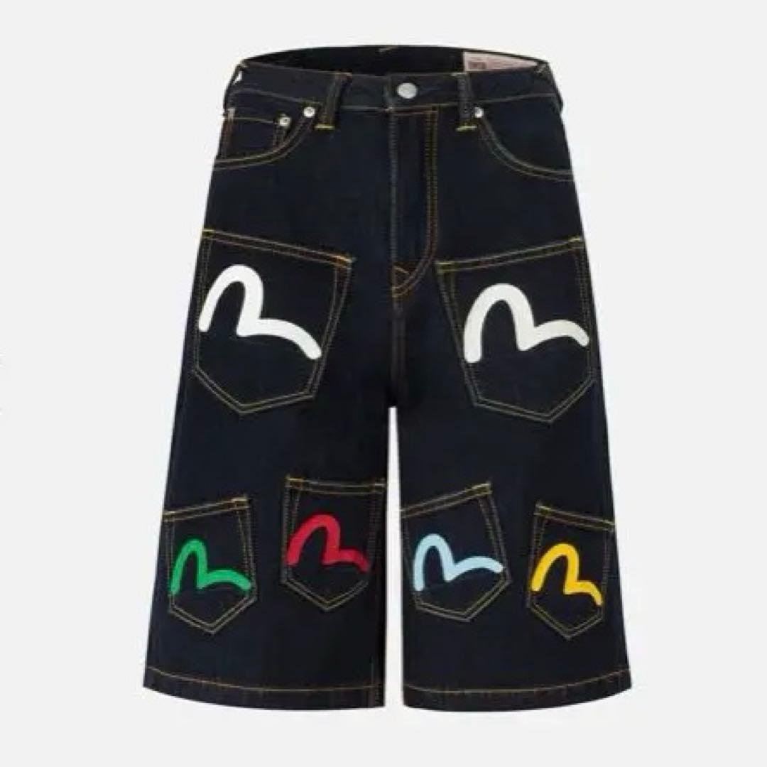 EVISU マルチポケット デニム ハーフパンツ 26 indigo