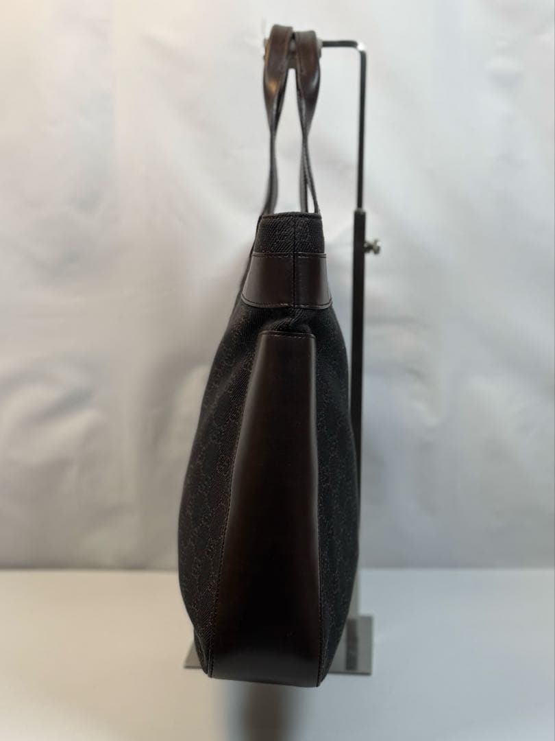 【極美品 袋付】GUCCI GGキャンバス トートバッグ ブラウンレザー正規品