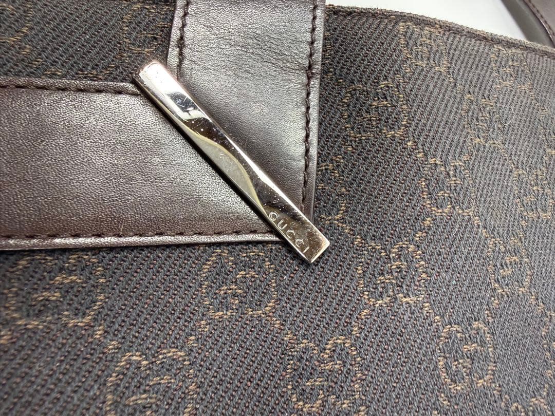 【極美品 袋付】GUCCI GGキャンバス トートバッグ ブラウンレザー正規品