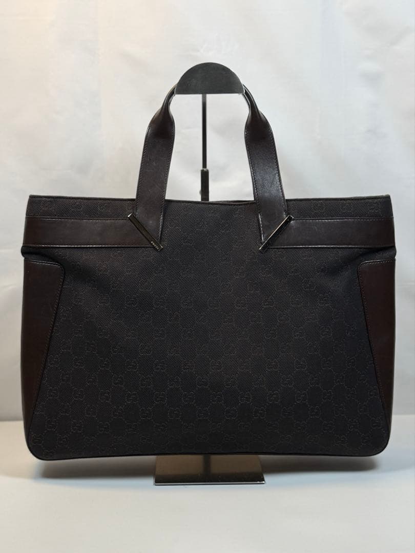 【極美品 袋付】GUCCI GGキャンバス トートバッグ ブラウンレザー正規品