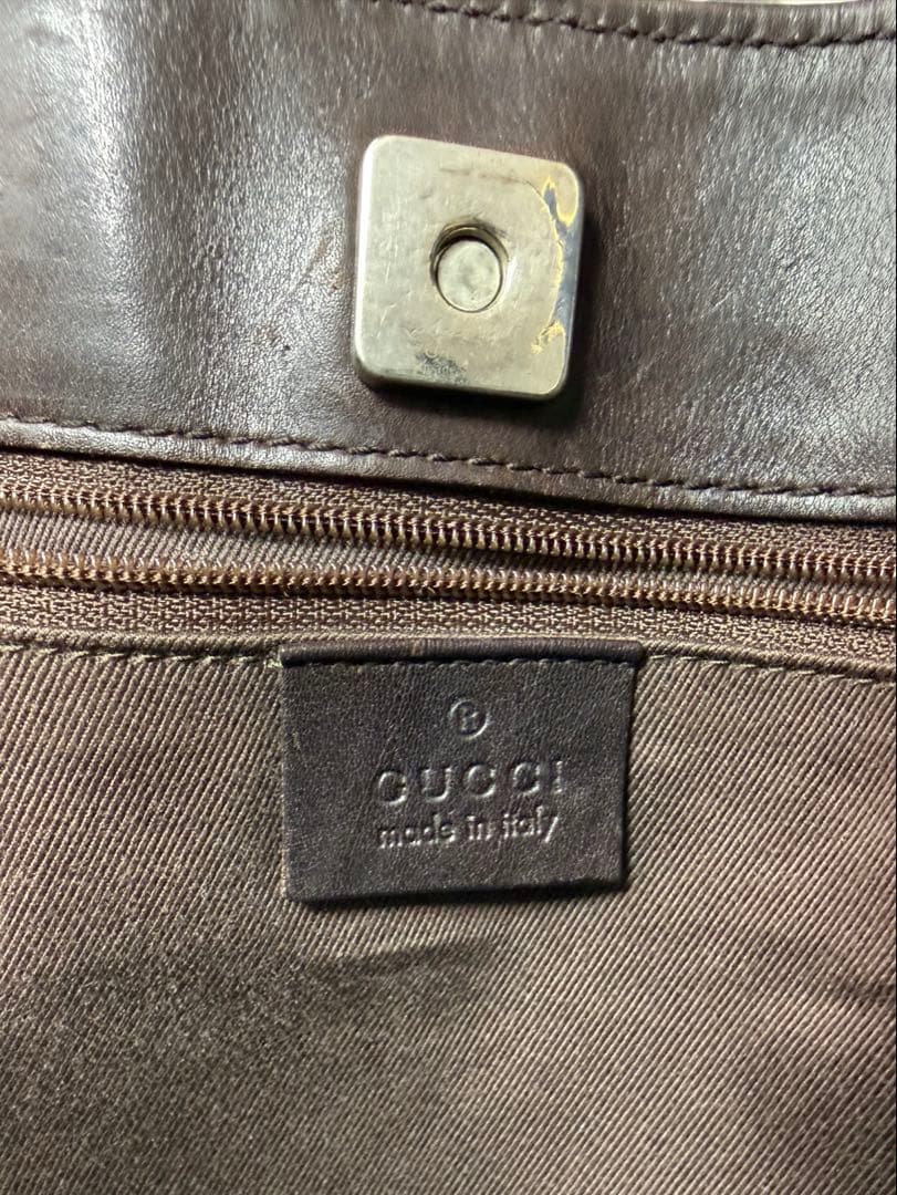 【極美品 袋付】GUCCI GGキャンバス トートバッグ ブラウンレザー正規品