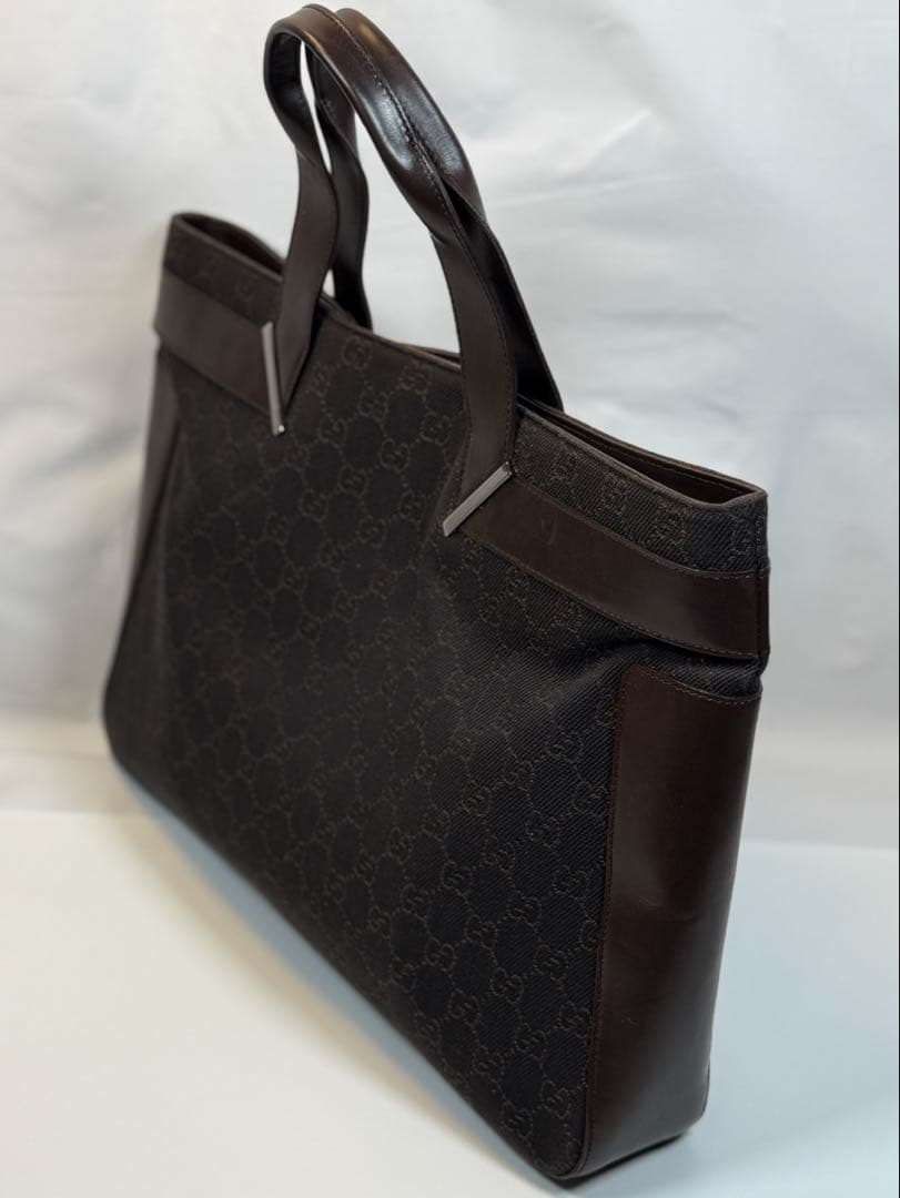 【極美品 袋付】GUCCI GGキャンバス トートバッグ ブラウンレザー正規品