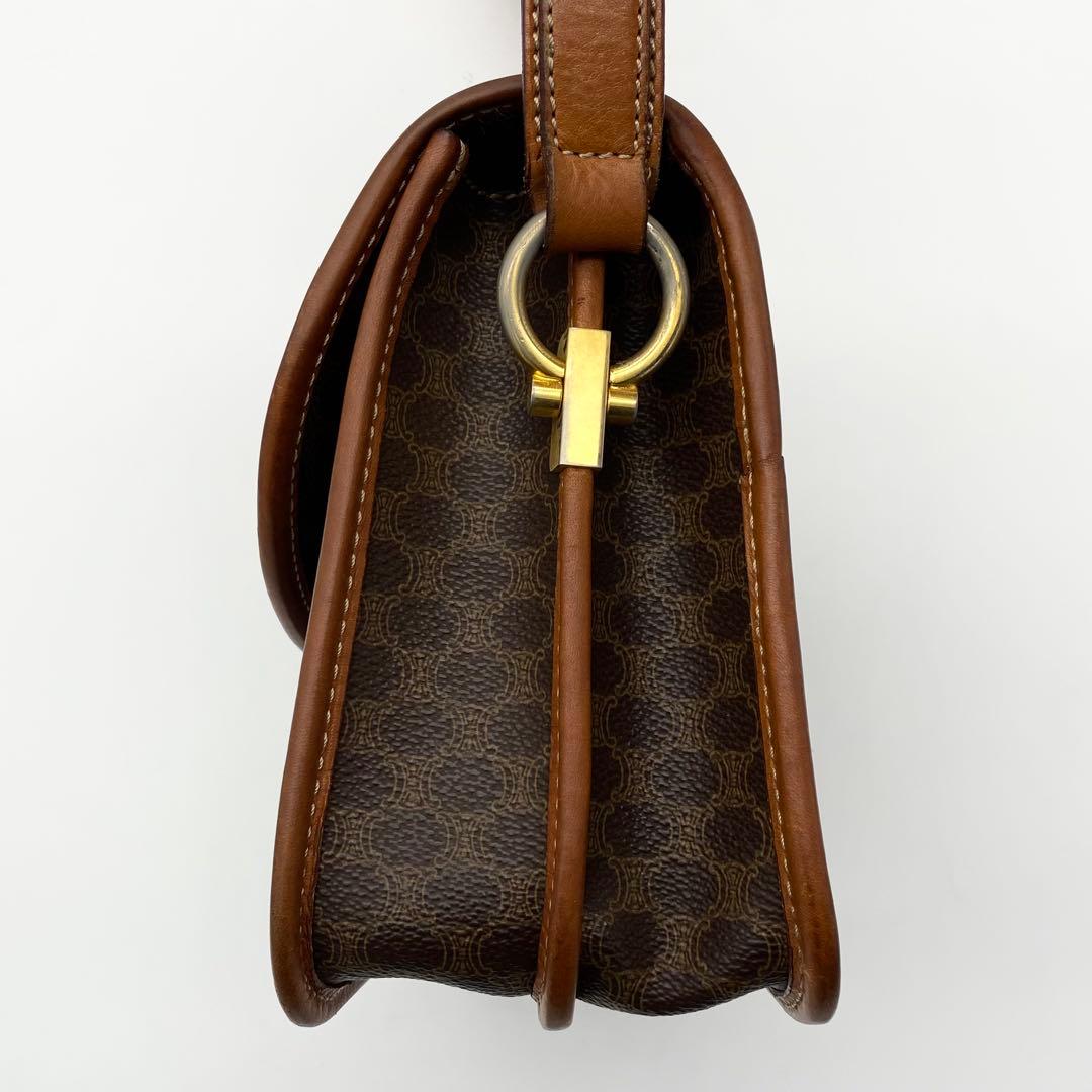 CELINE ショルダーバッグ　ガンチーニ　マカダム柄　PVC×レザー　ブラウン