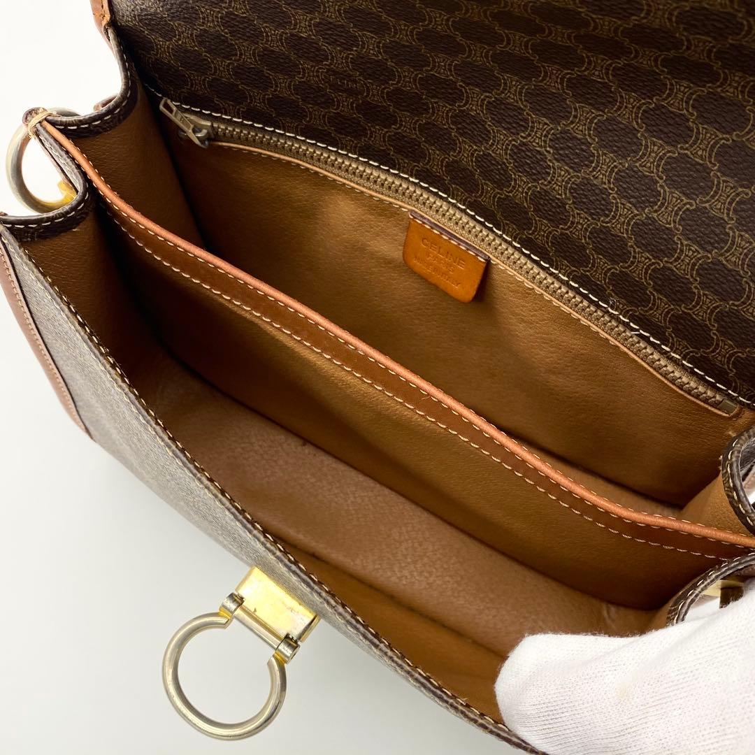 CELINE ショルダーバッグ　ガンチーニ　マカダム柄　PVC×レザー　ブラウン